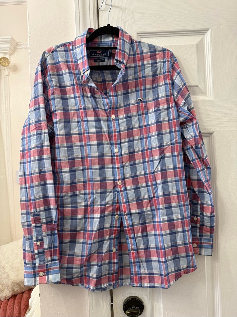 Vineyard Vines Men’s Red & Blue Plaid Cotton Button-Down Shirt